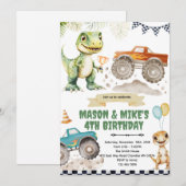 Monster truck dinosaur theme invitation einladung (Vorne/Hinten)