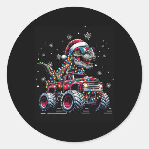 Monster Truck Dinosaur Trex Weihnachten Jungen Kin Runder Aufkleber