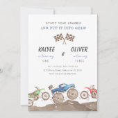 Monster Truck & Dirt Bike Joint Birthday Party Einladung (Vorderseite)