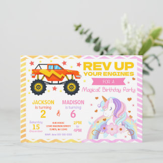 Monster Truck & Einhorn Gemeinsame Geburtstagseinl Einladung