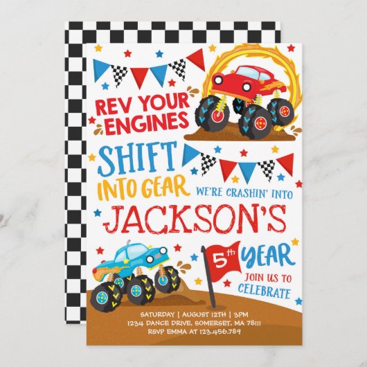 Monster Truck Einladung Monster Truck Geburtstag (Vorne/Hinten)