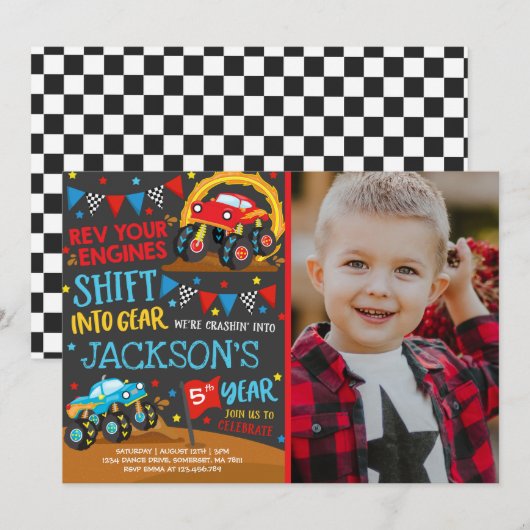 Monster Truck Einladung Monster Truck Geburtstag (Vorne/Hinten)