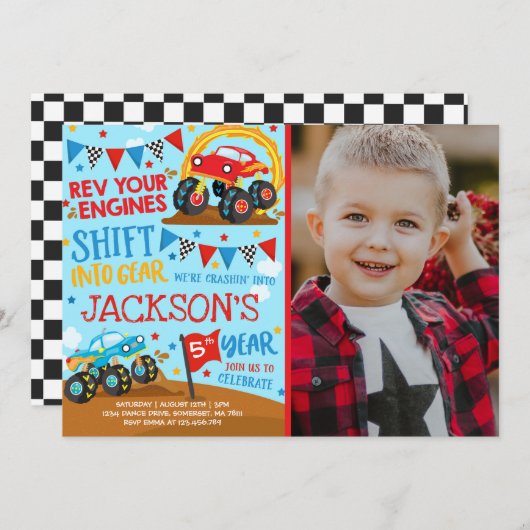 Monster Truck Einladung Monster Truck Geburtstag (Vorne/Hinten)