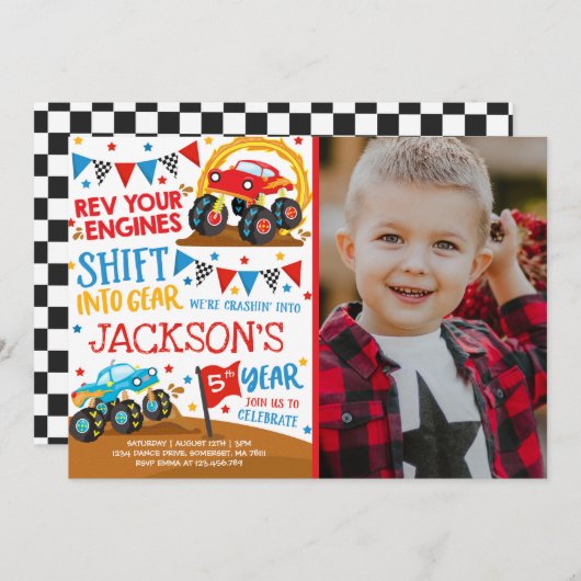 Monster Truck Einladung Monster Truck Geburtstag (Vorne/Hinten)