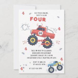 Monster-Truck-Einladung zum 4. Geburtstag Einladung