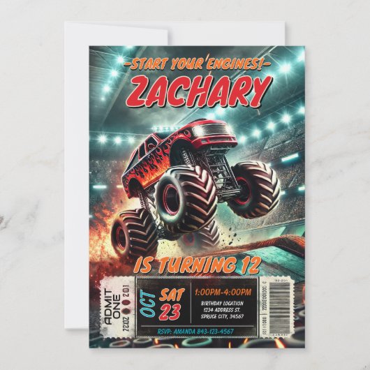 Monster Truck Einladung zum Geburtstag (Vorderseite)