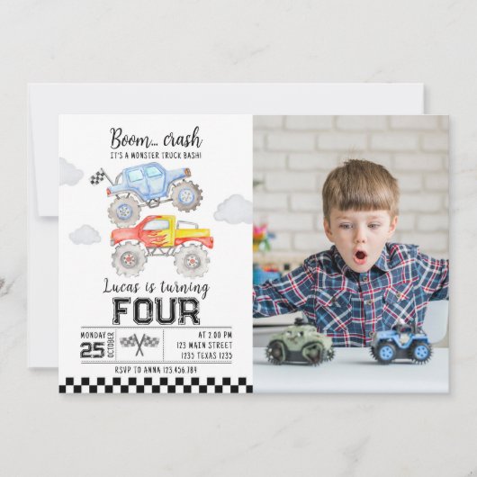 Monster Truck Einladung zum Geburtstag (Vorderseite)