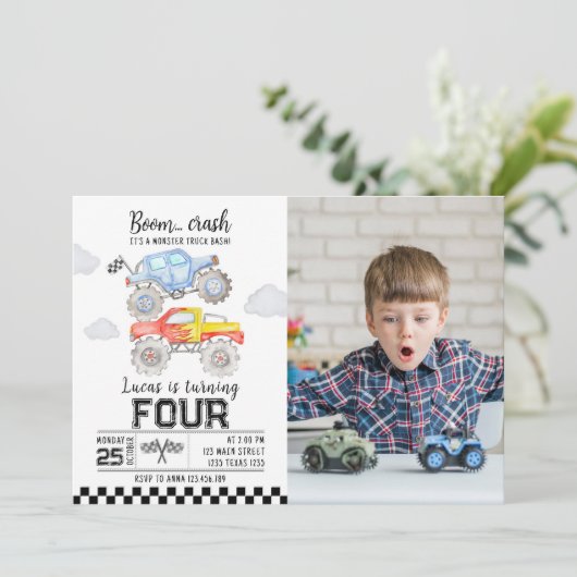 Monster Truck Einladung zum Geburtstag (Stehend Vorderseite)