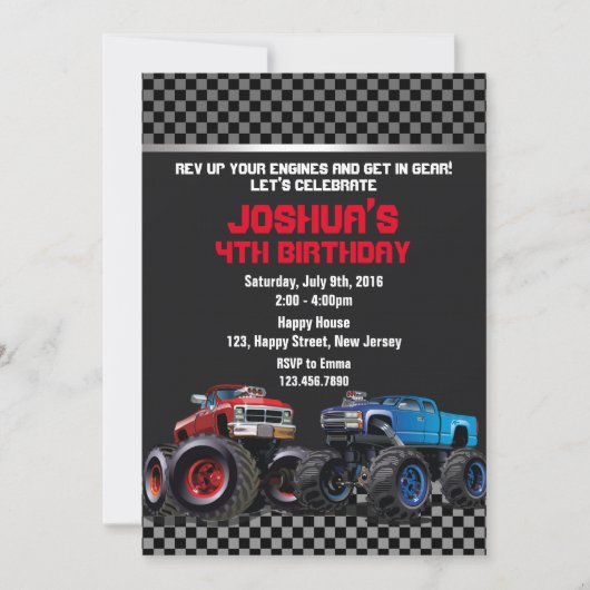 Monster Truck Einladung zum Geburtstag (Vorderseite)
