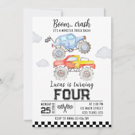 Monster Truck Einladung zum Geburtstag (Vorderseite)
