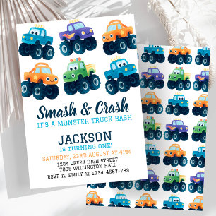 Monster Truck farbenfrohe Karosserien Geburtstag Einladung