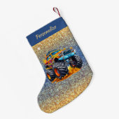 Monster Truck Flames Glitter Background Christmas Kleiner Weihnachtsstrumpf (Rückseite (Hängend))