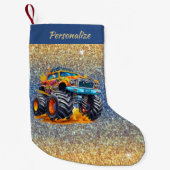 Monster Truck Flames Glitter Background Christmas Kleiner Weihnachtsstrumpf (Vorderseite)