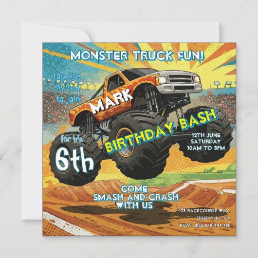 Monster Truck Fun Geburtstag Einladung Flat Card (Vorderseite)
