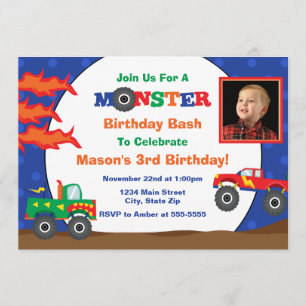Monster Truck Geburtstag Einladung 12x18 Foto-Kart