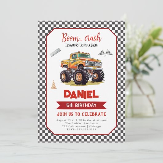 Monster Truck Geburtstag Einladung jedes Alters (Stehend Vorderseite)