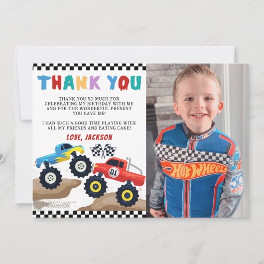 Monster Truck Geburtstag Foto Danke Karte (Vorderseite)