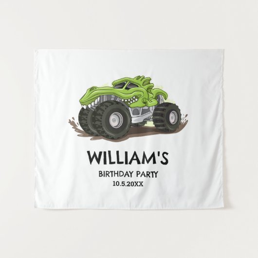 Monster Truck Geburtstag Party Minimal Boys Geburt Wandteppich (Vorderseite (Horizontal))