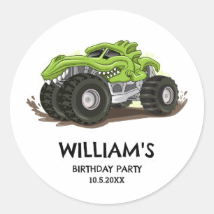 Monster-Truck-Geburtstagsfeier Minimale Jungen-Geb Runder Aufkleber