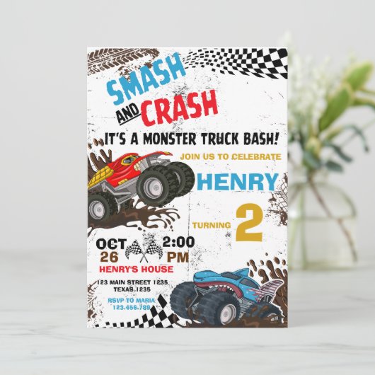 Monster Truck Geburtstagsparty Einladung (Stehend Vorderseite)