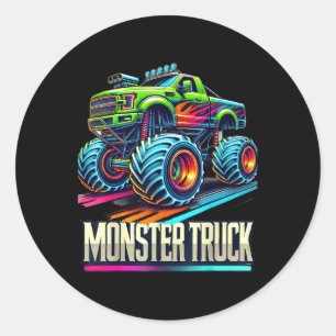 Monster Truck Geburtstagsparty Retro Vintages Mons Runder Aufkleber