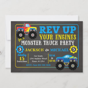 Monster Truck gemeinsame Geburtstagseinladung Einladung