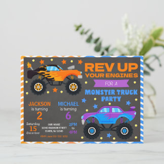 Monster Truck Gemeinsame Geburtstagseinladung Gesc Einladung