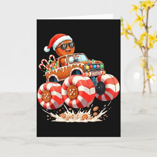 Monster Truck Gingerbread Man Christmas Karte (Gelbe Blume)
