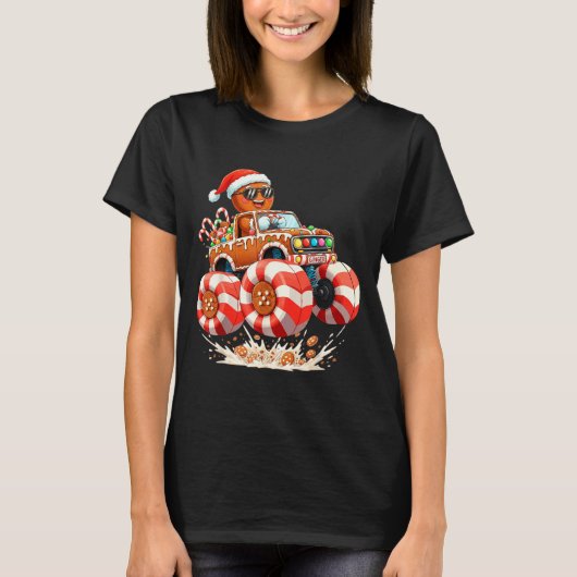 Monster Truck Gingerbread Man Christmas T-Shirt (Vorderseite)