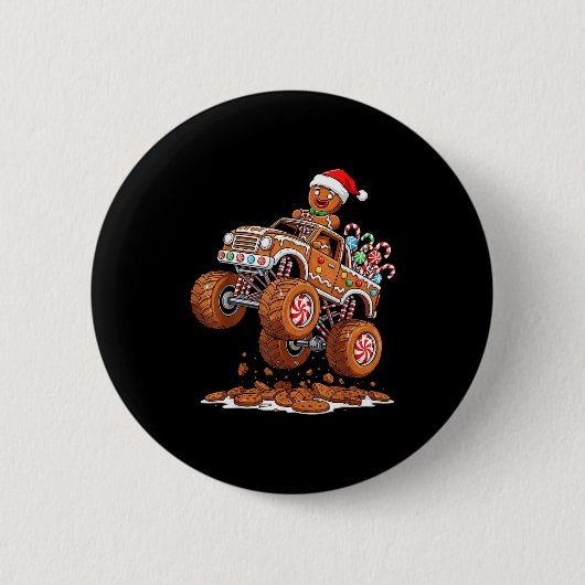Monster Truck Gingerbread Man Funny Christmas Baki Button (Vorderseite)