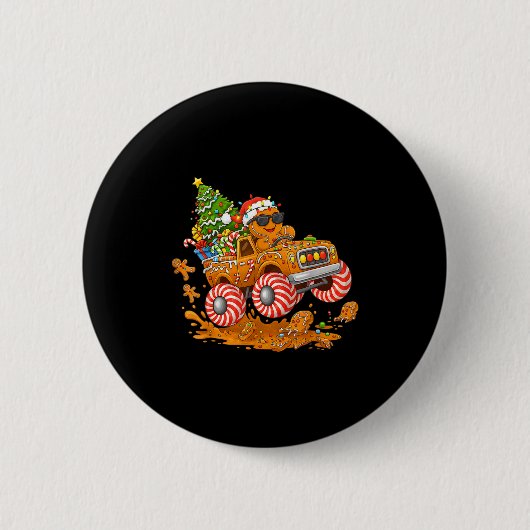 Monster Truck Gingerbread Man Funny Christmas Baki Button (Vorderseite)