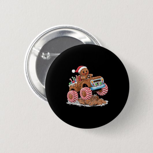 Monster Truck Gingerbread Man Funny Christmas Baki Button (Vorne & Hinten)