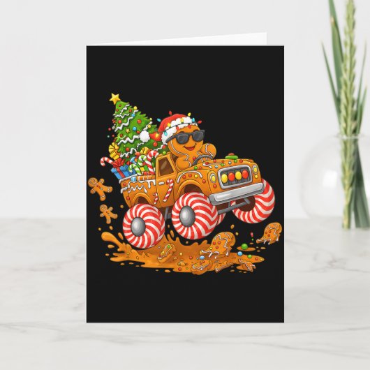 Monster Truck Gingerbread Man Funny Christmas Baki Karte (Vorderseite)