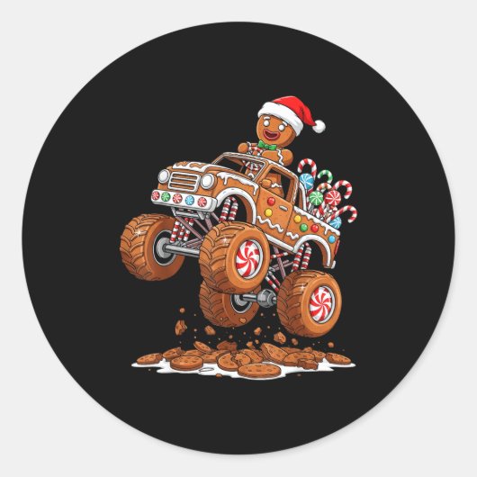 Monster Truck Gingerbread Man Funny Christmas Baki Runder Aufkleber (Vorderseite)