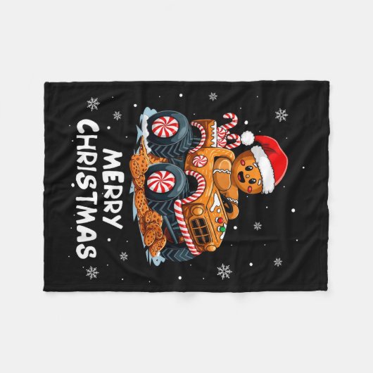 Monster Truck Gingerbread Man Funny Merry Christma Fleecedecke (Vorderseite (Horizontal))