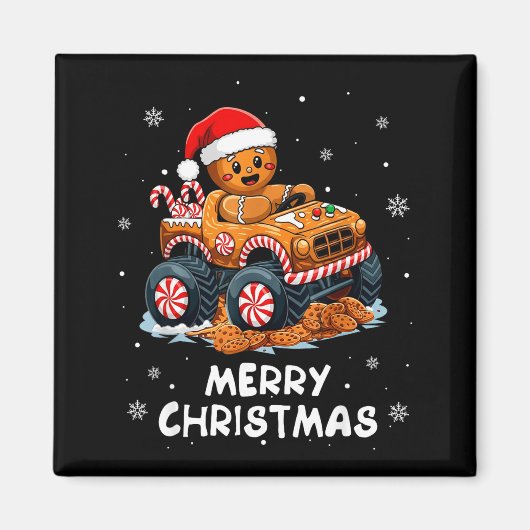 Monster Truck Gingerbread Man Funny Merry Christma Magnet (Vorne)