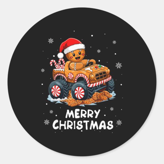 Monster Truck Gingerbread Man Funny Merry Christma Runder Aufkleber (Vorderseite)