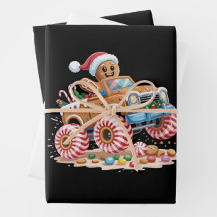 Monster-Truck-Gingerbread-Man-Weihnachtsbacken Geschenkpapier Set