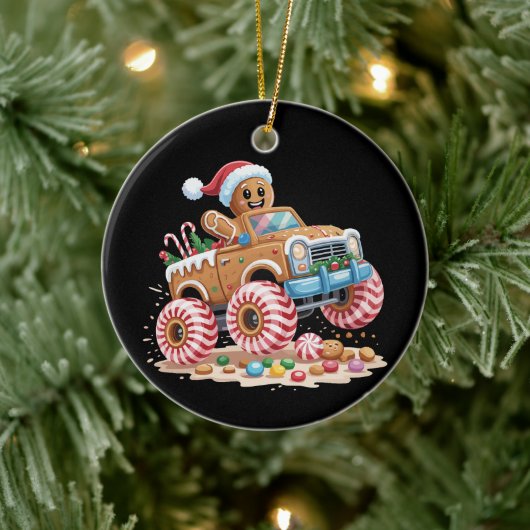 Monster Truck Gingerbrei Mann Weihnachtsgebäck Keramik Ornament (Baum)