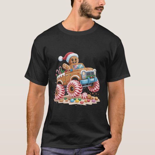 Monster Truck Gingerbrei Mann Weihnachtsgebäck T-Shirt (Vorderseite)