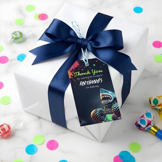 Monster Truck Hai Geburtstagsservietten Geschenkanhänger