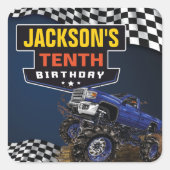 Monster Truck Jam Birthday Party, jedes Alter Quadratischer Aufkleber (Vorderseite)