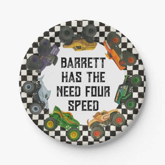 Monster Truck Jam Party Teller - 4. Geburtstag (Vorderseite)