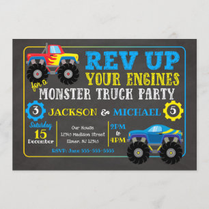 Monster Truck Joint Birthday Einladung
