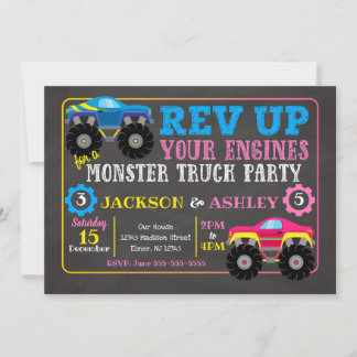Monster Truck Joint Birthday Invitation / Boy Girl Einladung