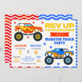 Monster Truck Joint Birthday Invitation Siblings Einladung (Vorne/Hinten)