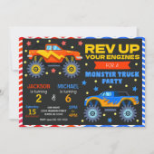 Monster Truck Joint Birthday Invitation Siblings Einladung (Vorderseite)