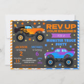 Monster Truck Joint Birthday Invitation Siblings Einladung (Vorderseite)