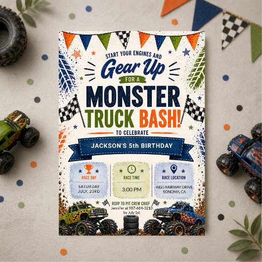 Monster Truck Kids Boys Birthday Einladung