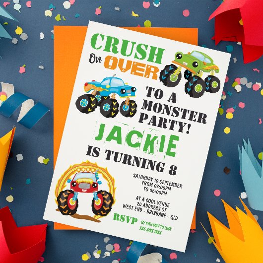 Monster Truck Kindergeburtstag Party Einladung